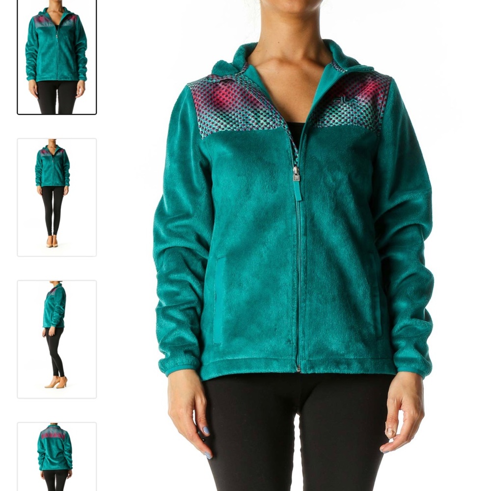 Fila Green Neon Vintage Style Jacket Women Size Large zip up Fleece Jacket.
